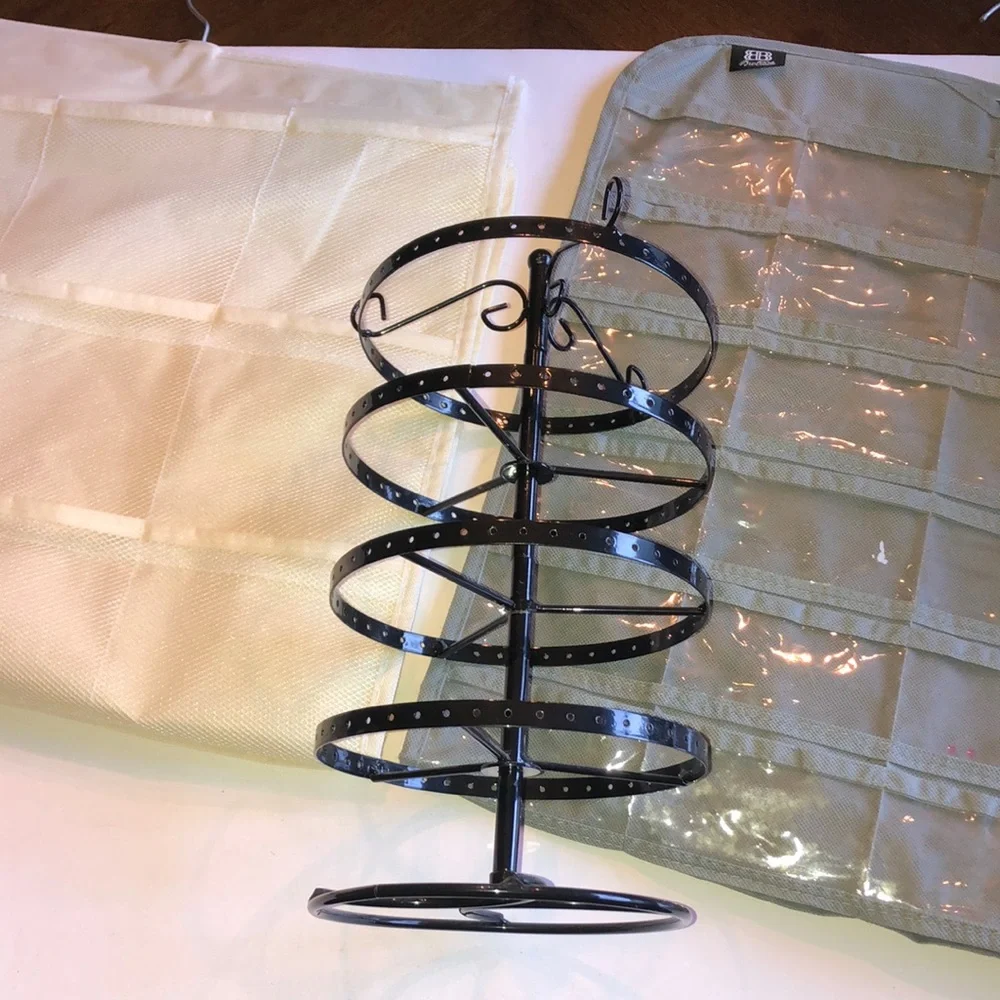 Black Spiral Earring and Jewelry Organizer Stand and Hanging Organizers